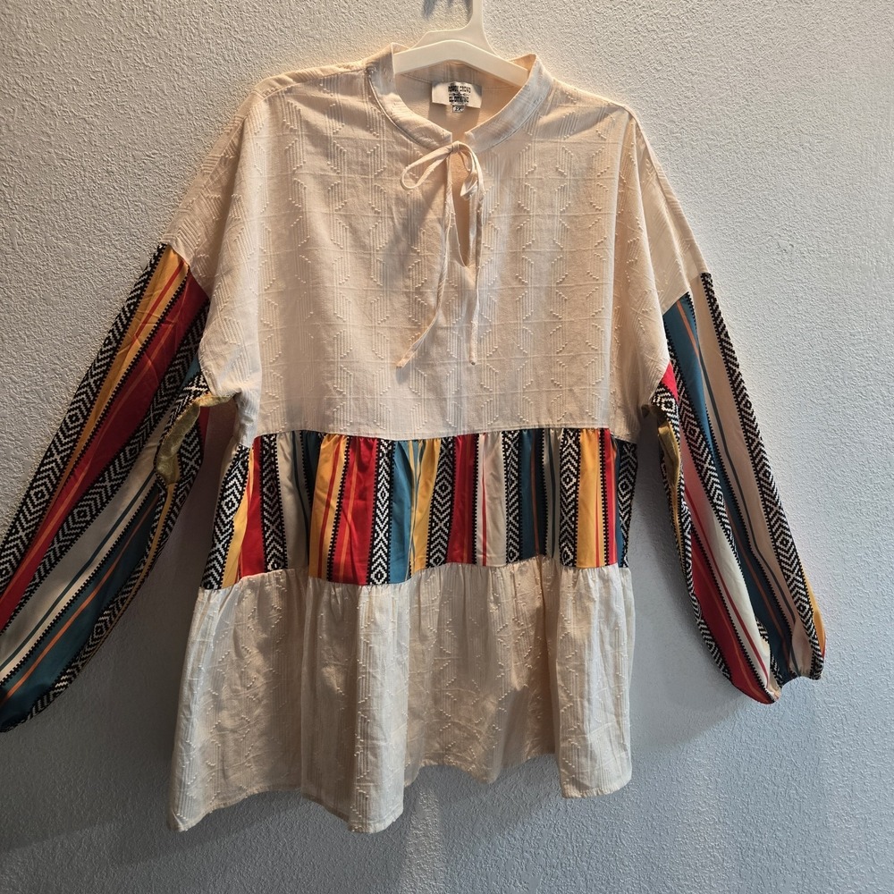 Rowdy Crowd Clothing Boho Western Blouse 2X Serape‎ Stripe Peasant Top Plus Size